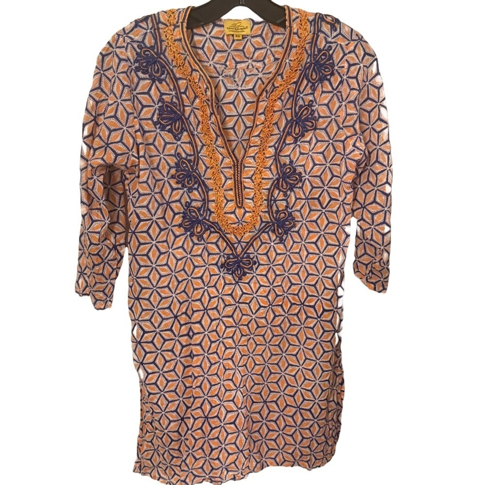 Roberta Roller Rabbit Cotton Embroidered Cover Up Tunic Blouse Top Shirt Sz XS